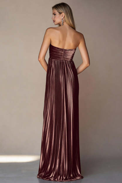 Coffee Pleated Sweetheart Long Wedding Guest Dress
