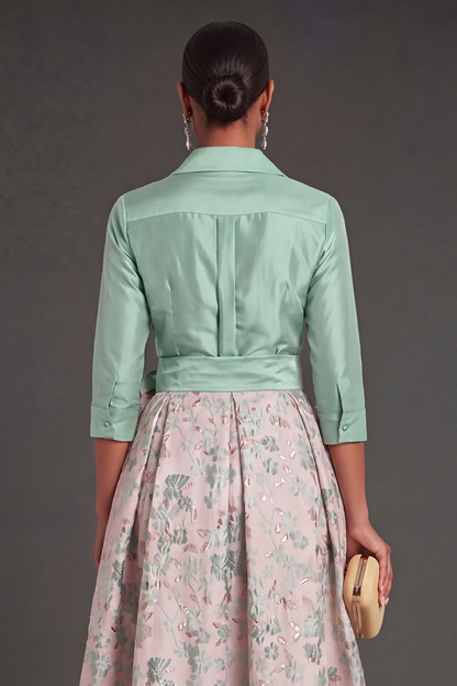 Navy Jacquard Floral A Line Long Formal Dress with Bow