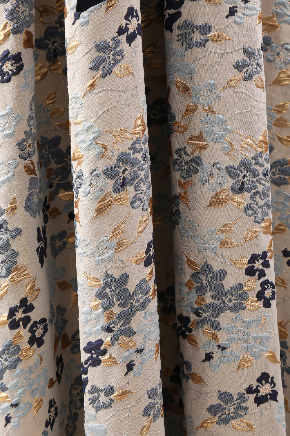 Navy Jacquard Floral A Line Long Formal Dress with Bow