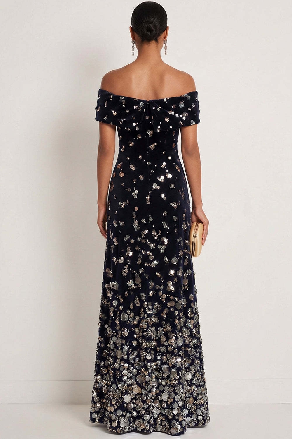 Sparkly Black Silver Mermaid Sequin Off the Shoulder Long Gala Dress