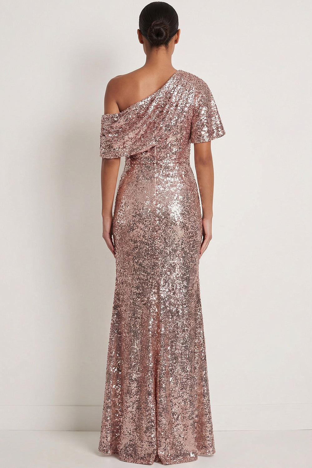 Sparkly Champagne Sequined Mermaid One Shoulder Long Gala Dress