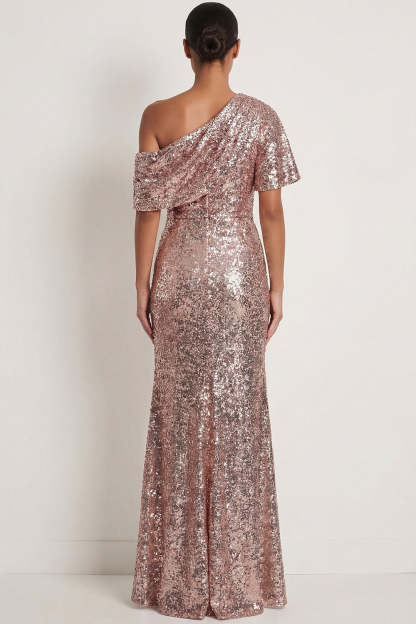 Sparkly Sequined Dark Green Mermaid One Shoulder Long Gala Dress