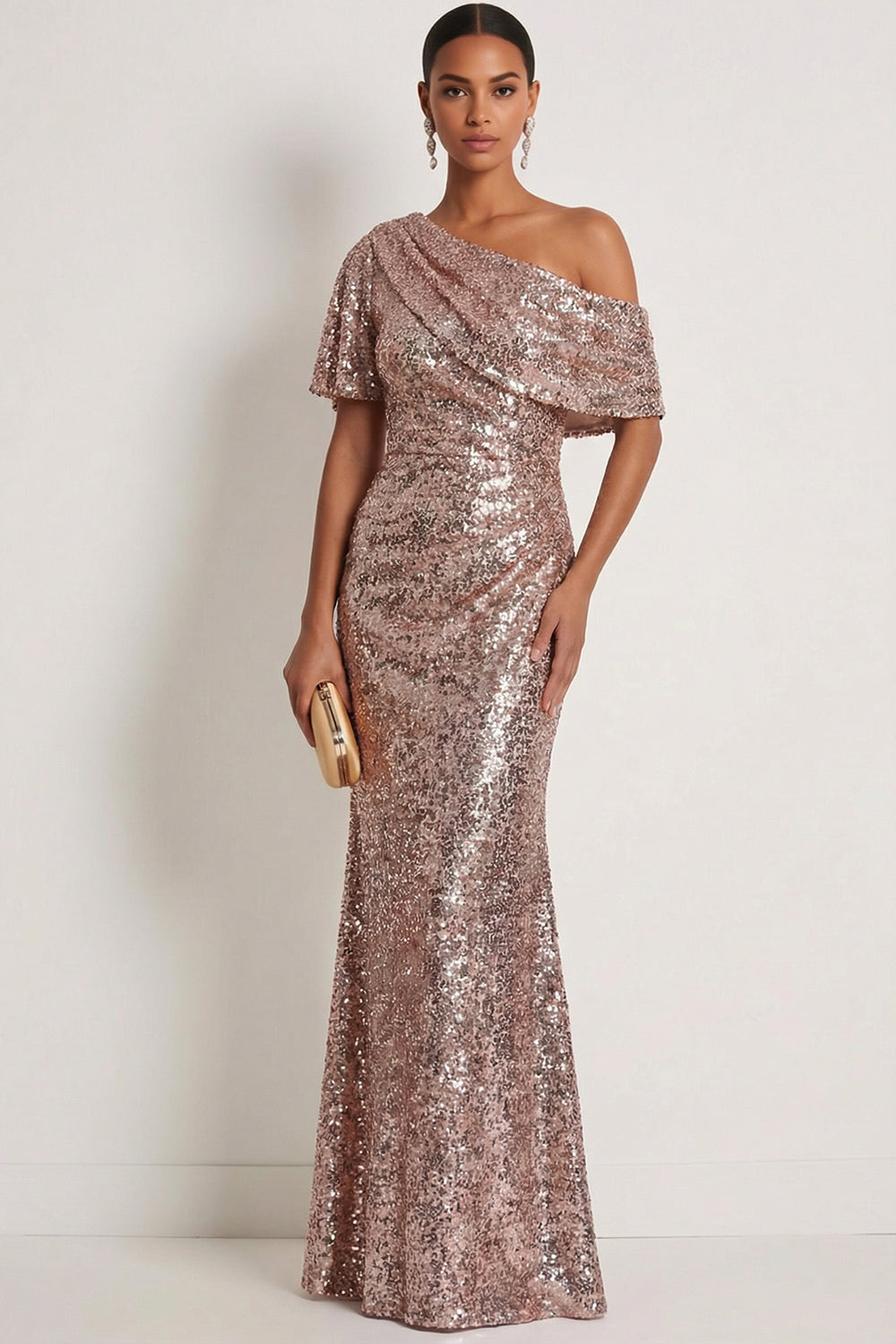 Sparkly Sequined Dark Green Mermaid One Shoulder Long Gala Dress