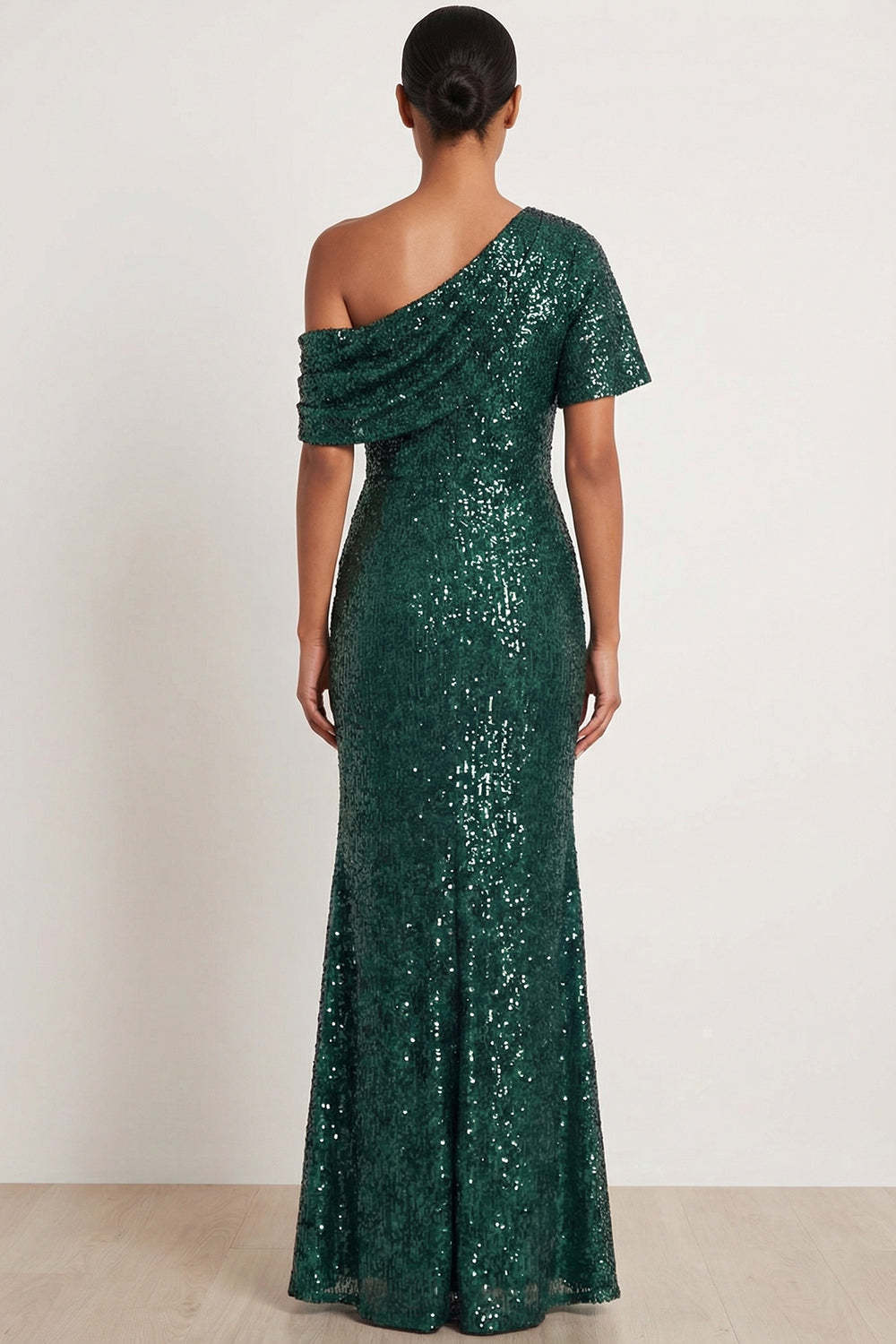 Sparkly Sequined Dark Green Mermaid One Shoulder Long Gala Dress