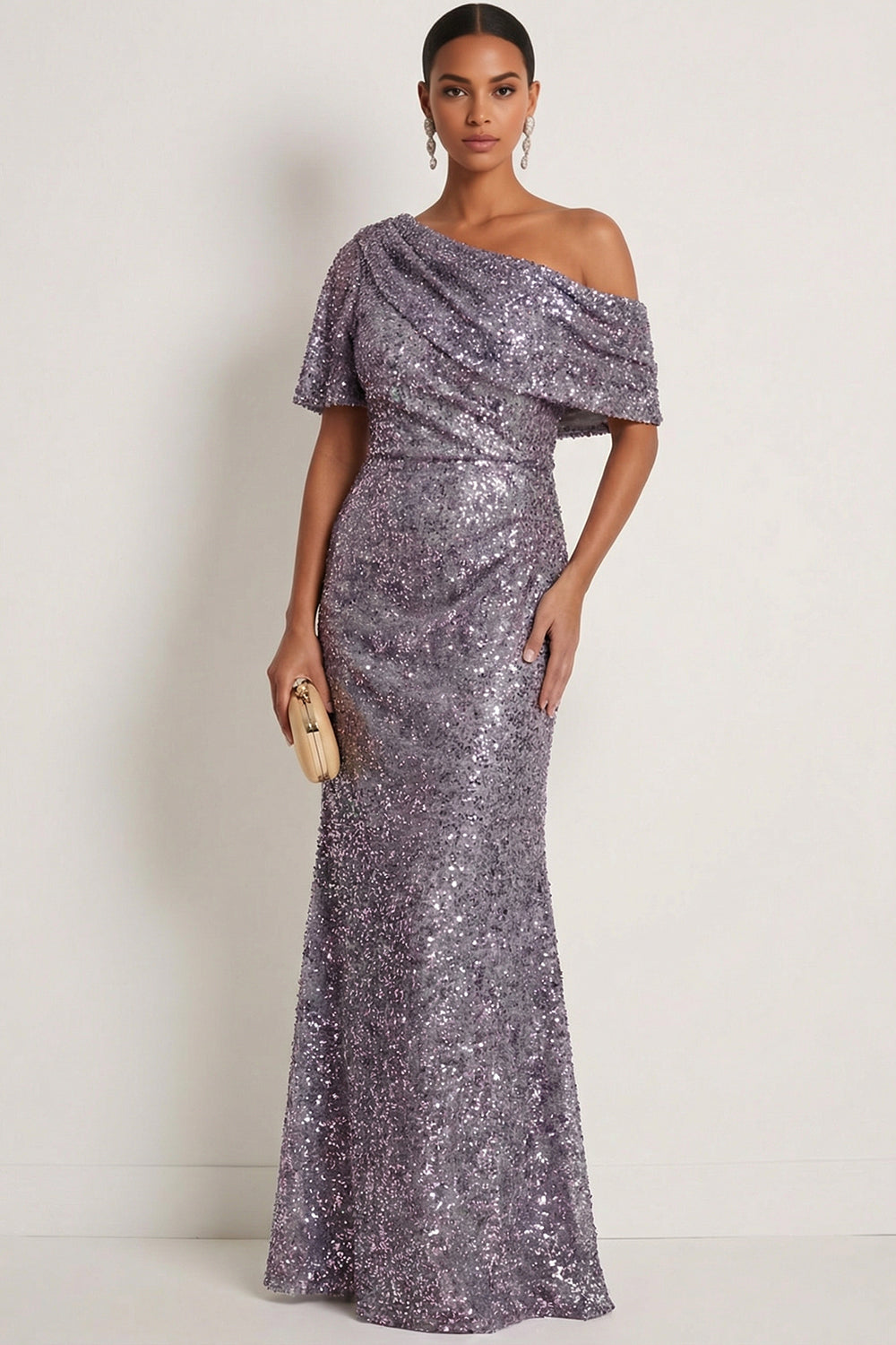 Sparkly Navy Mermaid One Shoulder Sequined Long Gala Dress