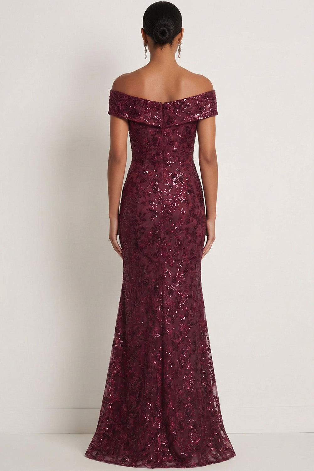 Burgundy Sparkly Sequin Mermaid Maxi Gala Dress