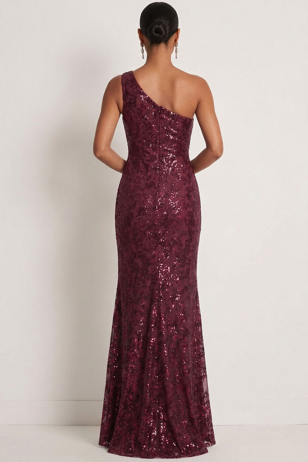 Sparkly Sequin Burgundy One Shoulder Long Gala Dress