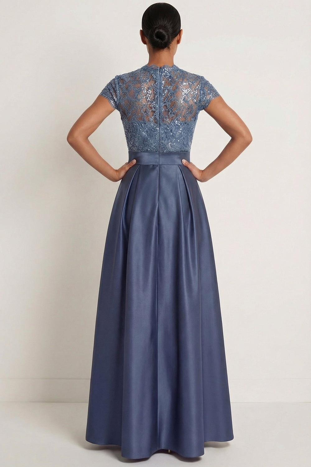 Sparkly Grey Blue A Line High Waist Long Formal Dress with Sequin