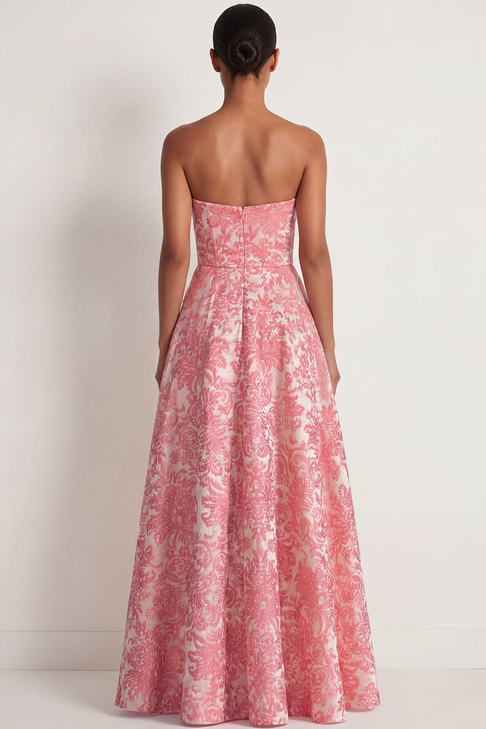 Blush Jacquard A Line Floral Sweetheart Long Formal Dress with Slit
