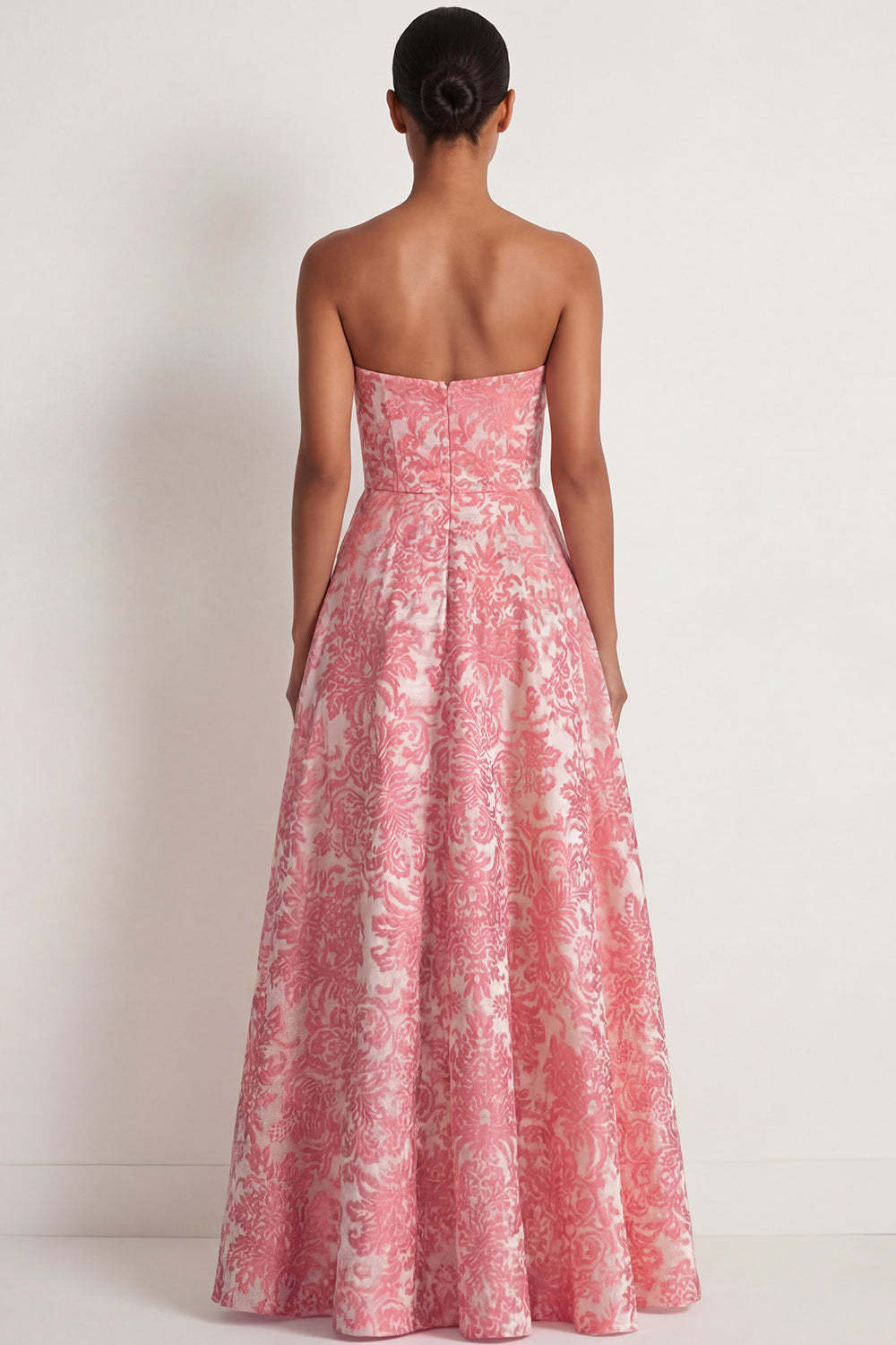 Blush Jacquard A Line Floral Sweetheart Long Formal Dress with Slit