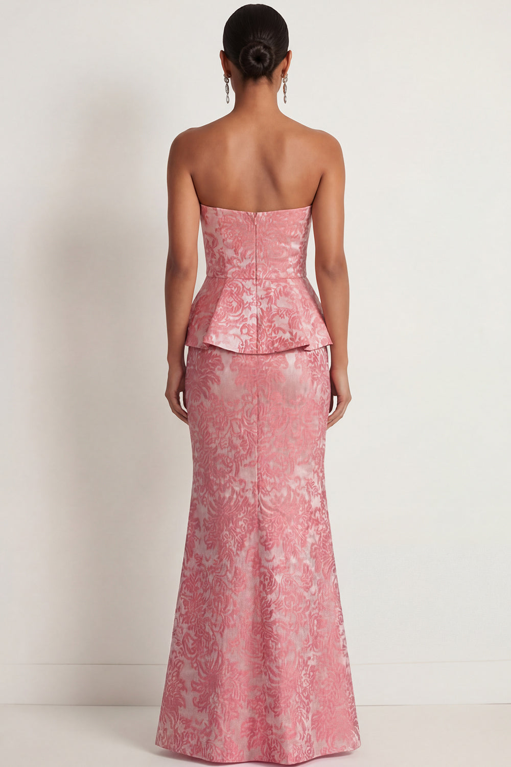 Mermaid Blush Floral Ruffled Sweetheart Jacquard Long Formal Dress