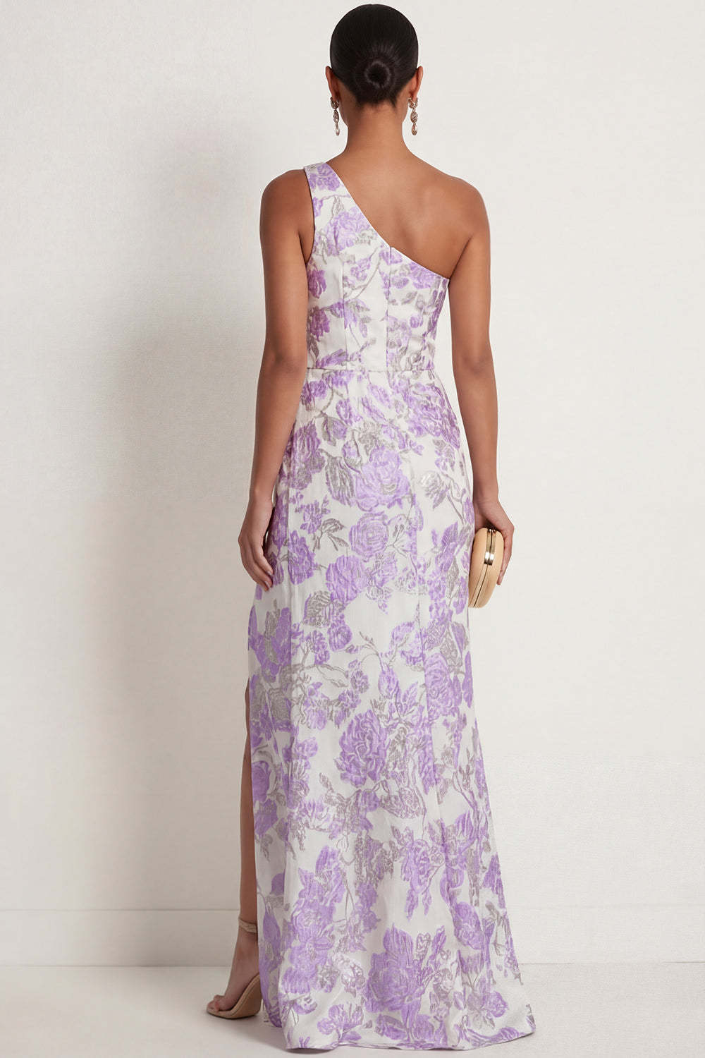 Floral Pink Mermaid One Shoulder Long Formal Dress with Slit