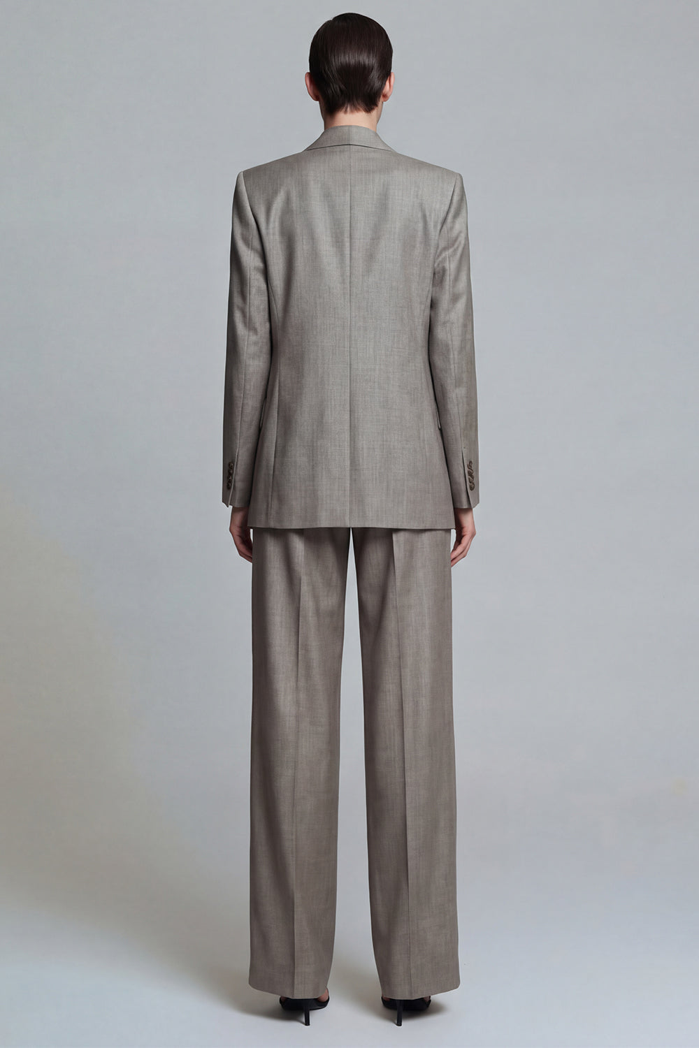 Grey 2 Piece Wide Leg Peak Lapel Single Breasted Business Suits