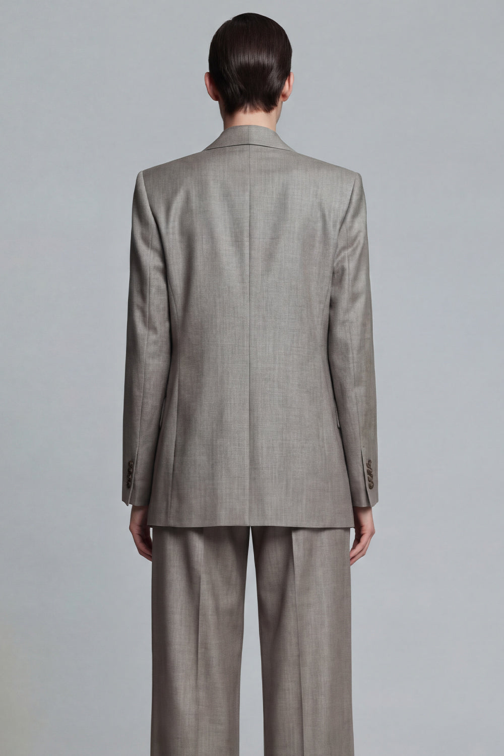 Grey 2 Piece Wide Leg Peak Lapel Single Breasted Business Suits