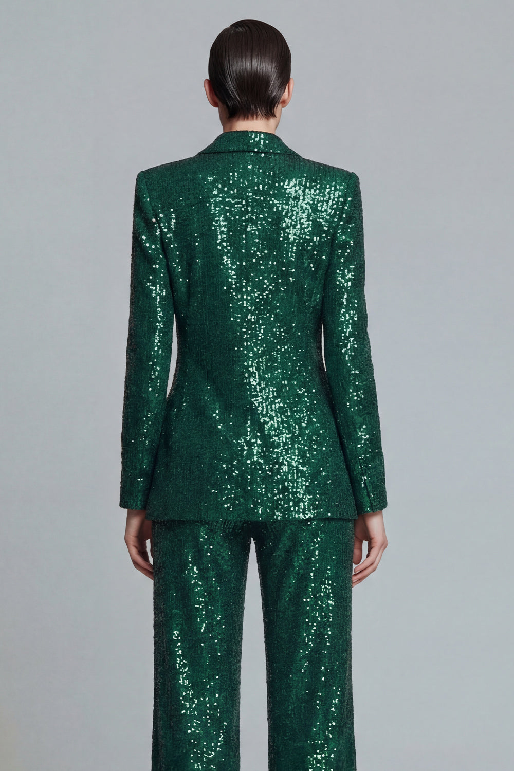 Peak Lapel Sparkly Dark Green 2 Piece Sequin Prom Suits
