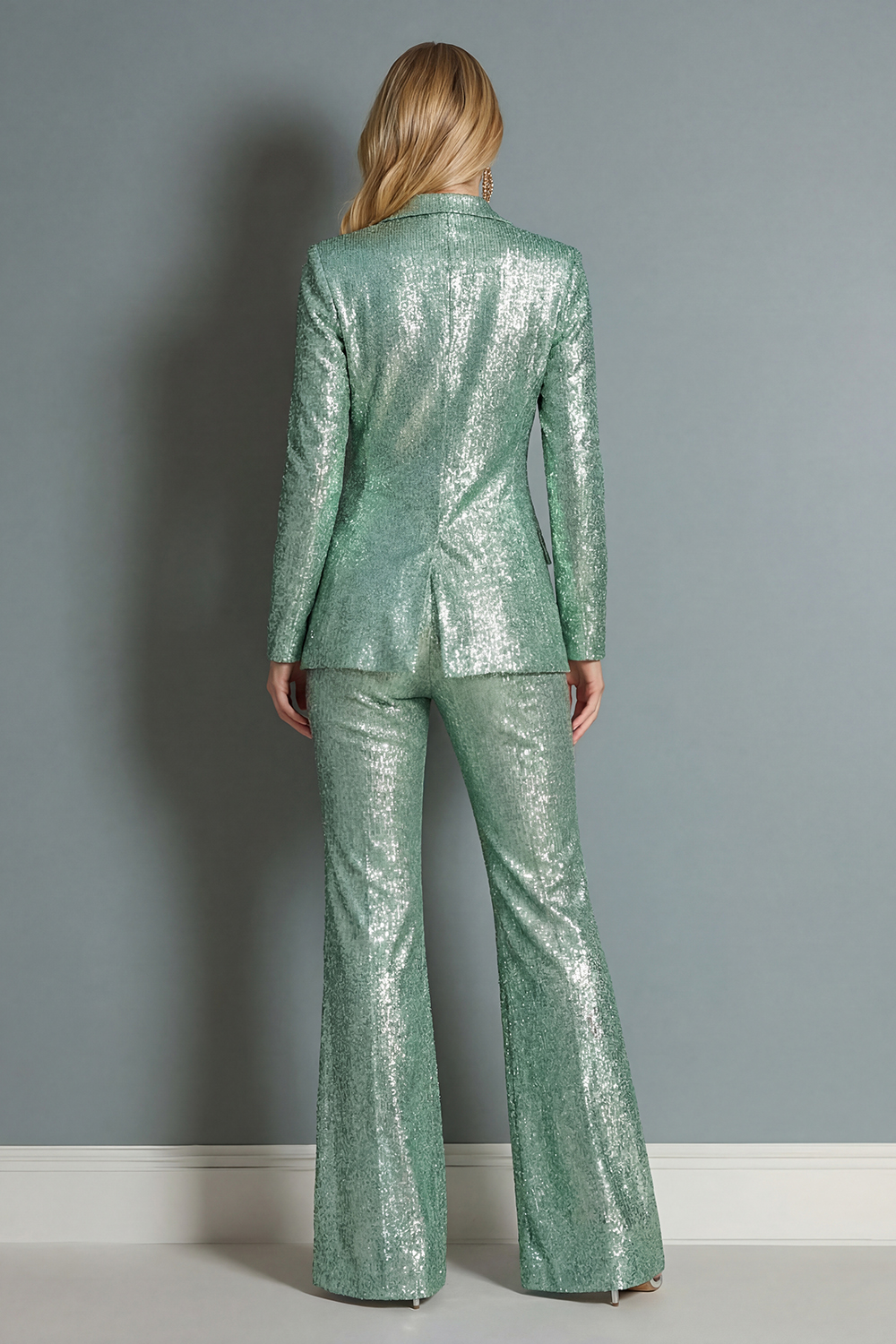 Green Sequin Sparkly 2 Piece Peak Lapel Prom Suits