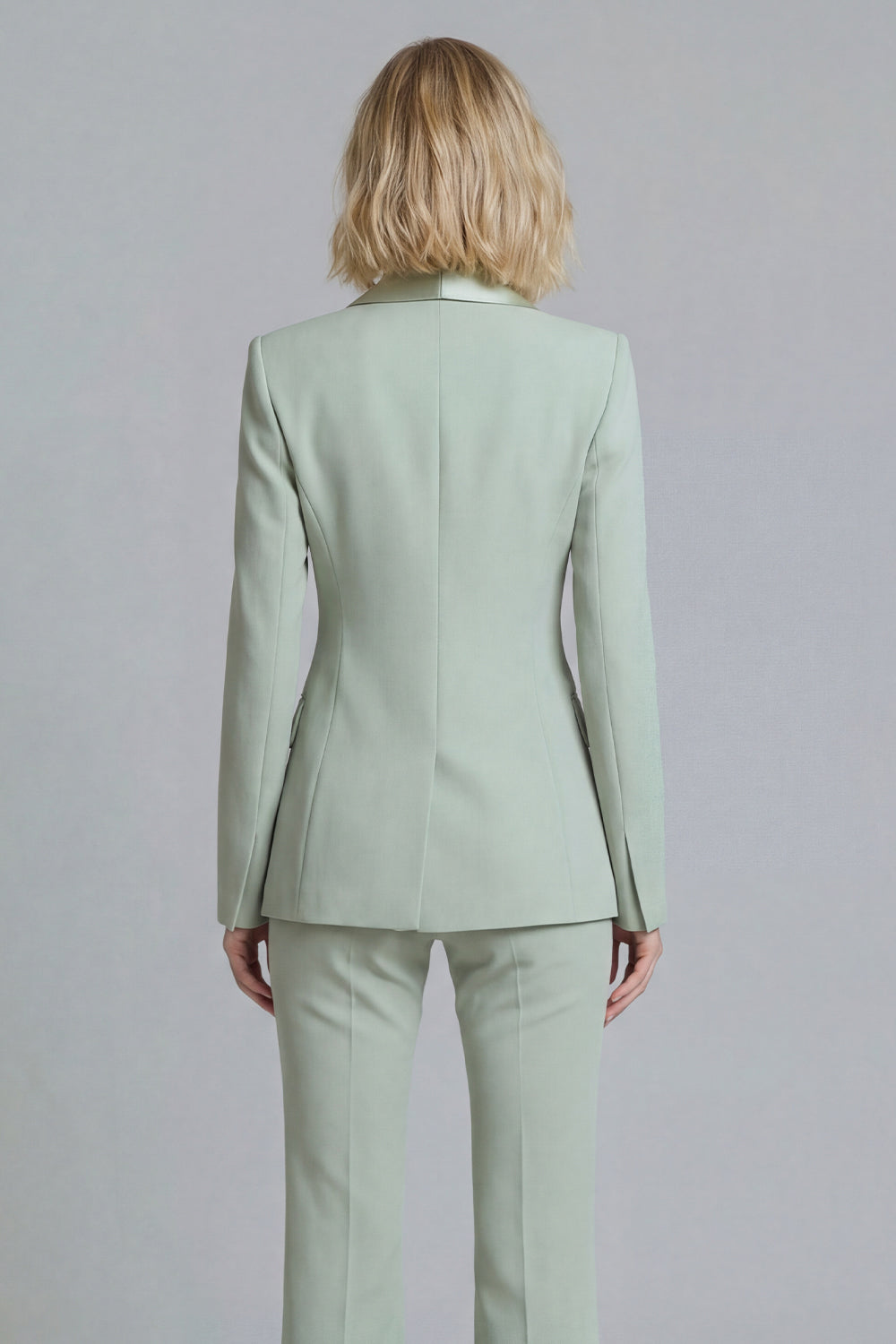 2 Piece Shawl Lapel Grey Green Double Breasted Business Suits