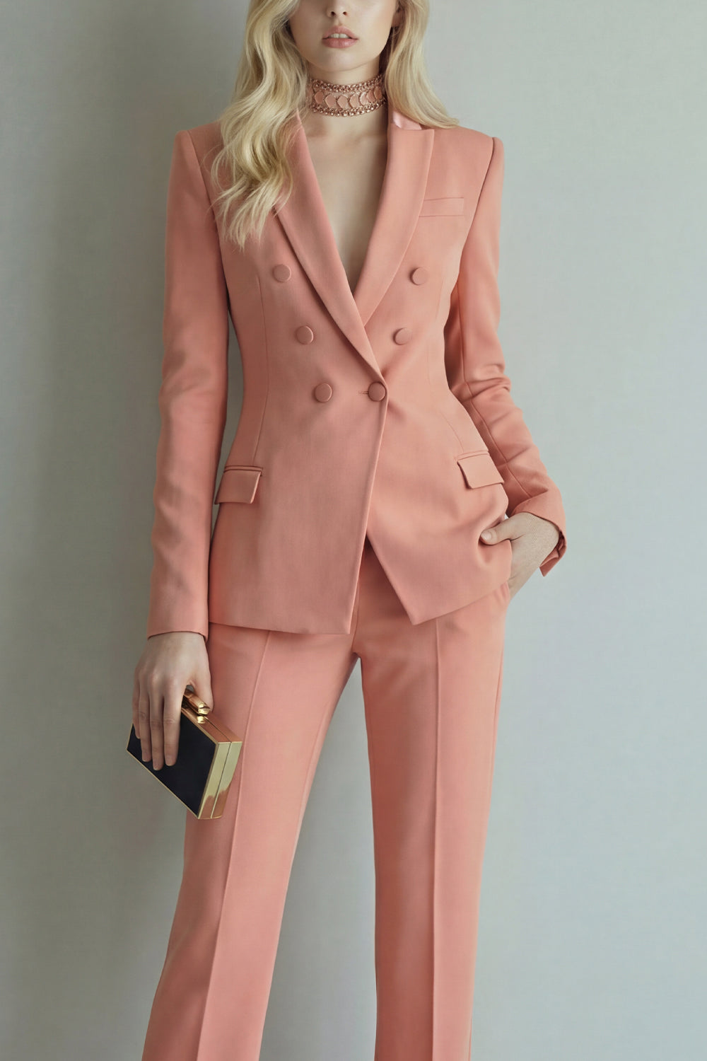 Peak Lapel 2 Piece Orange Slim Fit Double Breasted Business Suits