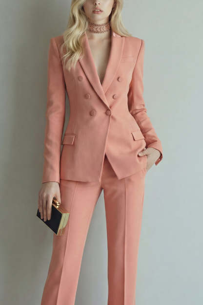 Peak Lapel 2 Piece Orange Slim Fit Double Breasted Business Suits