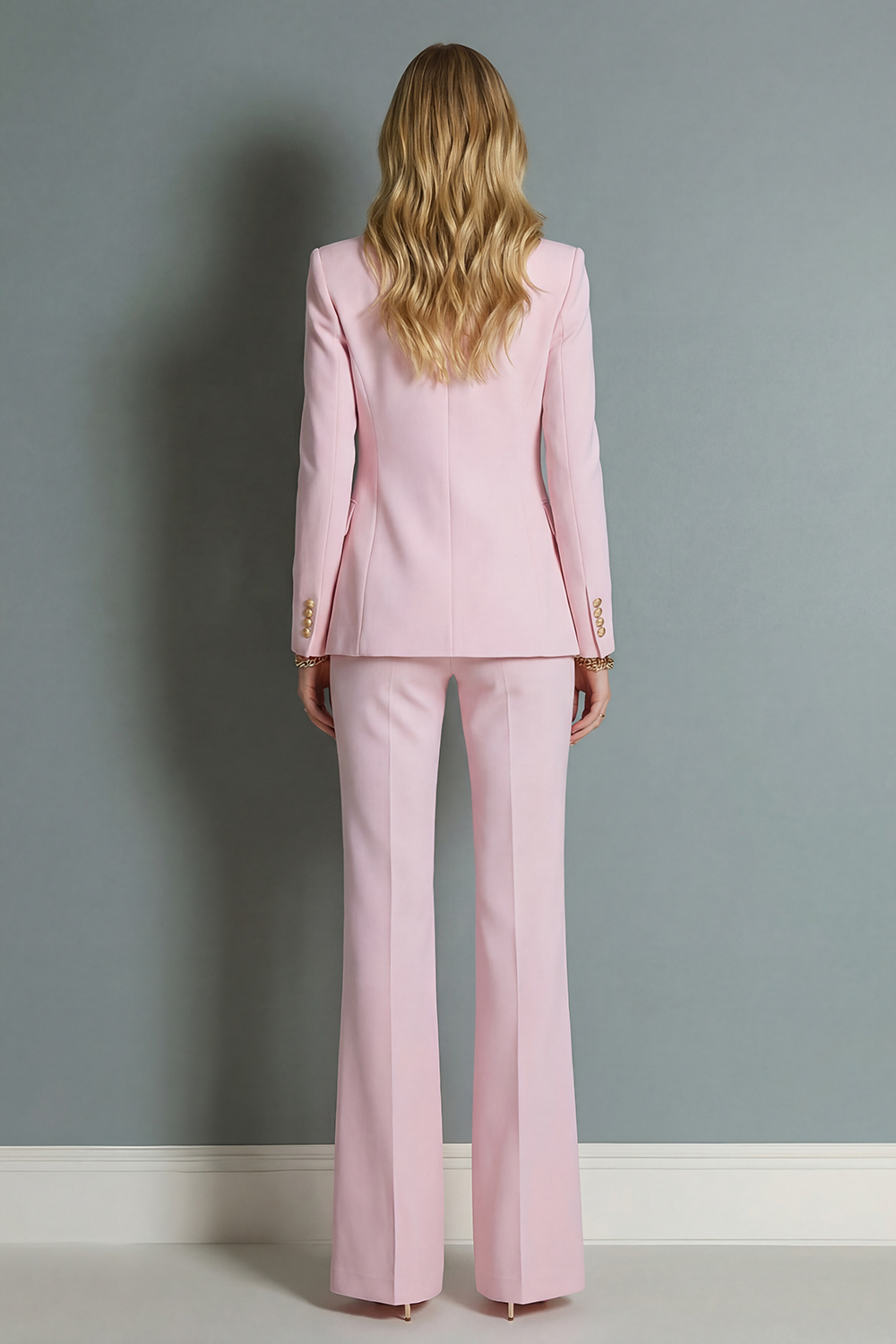 2 Piece Pink Peak Lapel Wide Leg Prom Suits with Buttons