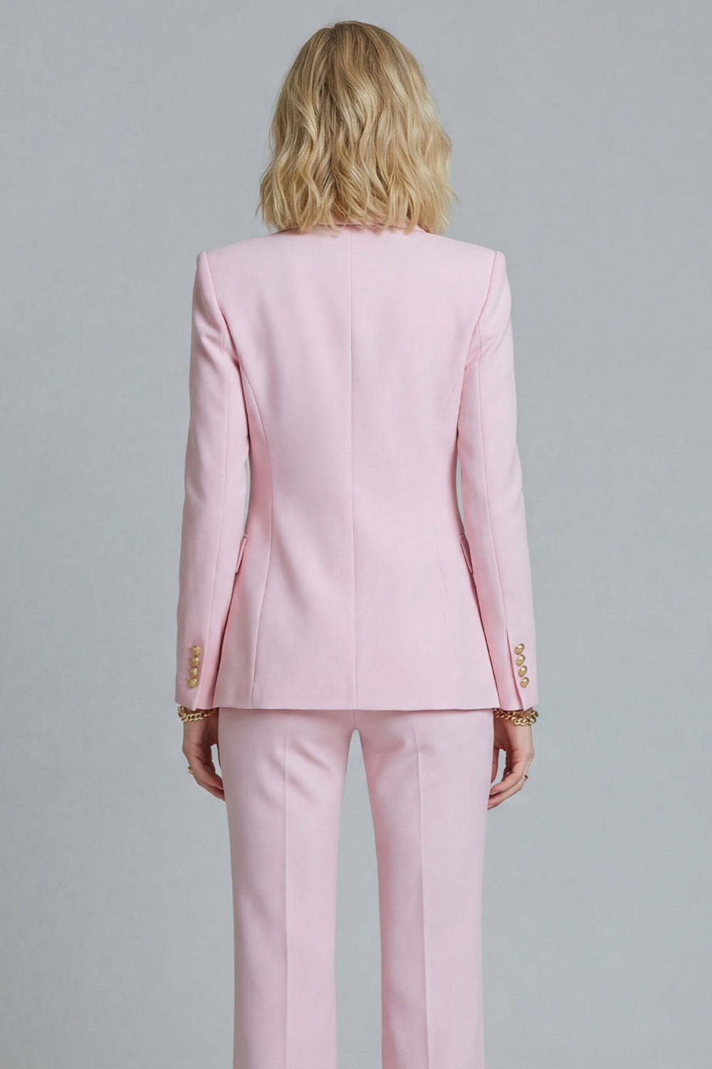 2 Piece Pink Peak Lapel Wide Leg Prom Suits with Buttons