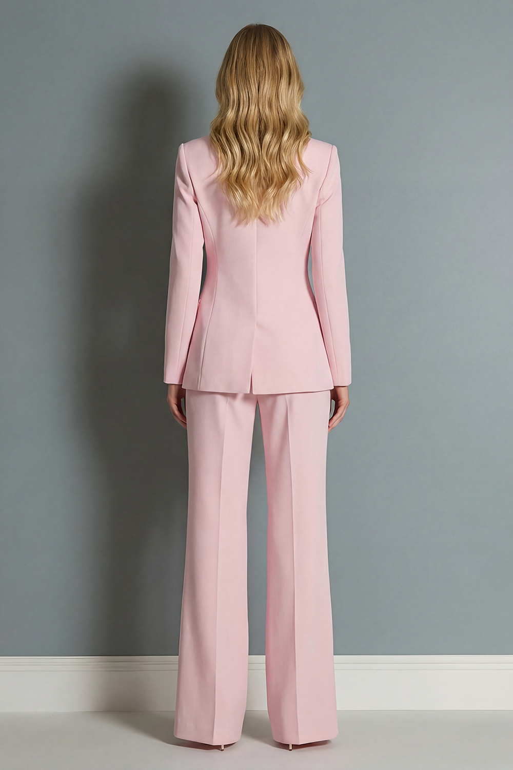 Wide Leg Pink 2 Piece Peak Lapel Business Suits with Sash