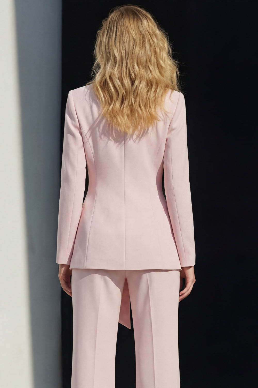 Wide Leg Pink 2 Piece Peak Lapel Business Suits with Sash