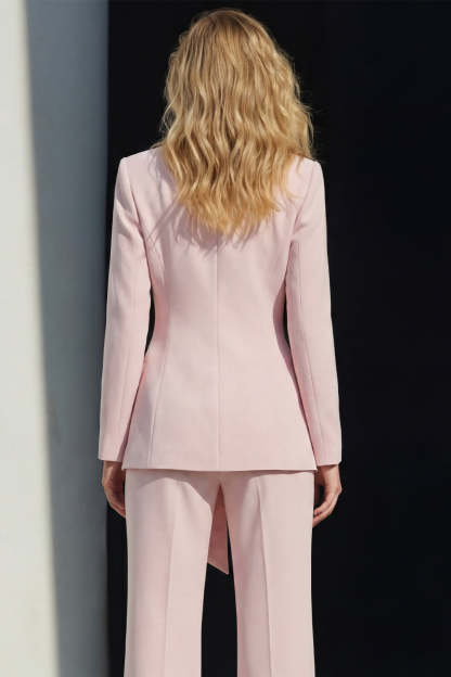Wide Leg Pink 2 Piece Peak Lapel Business Suits with Sash