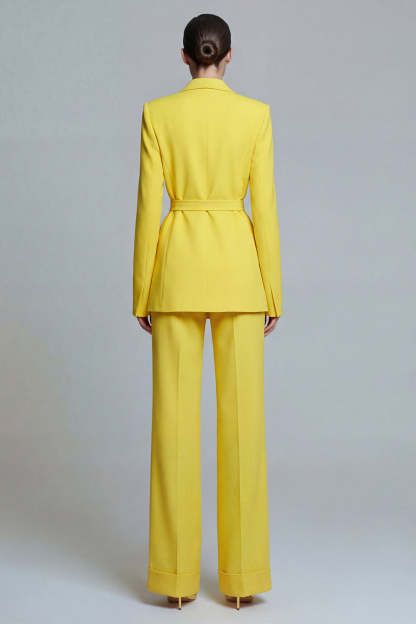 2 Piece Yellow Notched Lapel Slim Fit Prom Suits with Sash