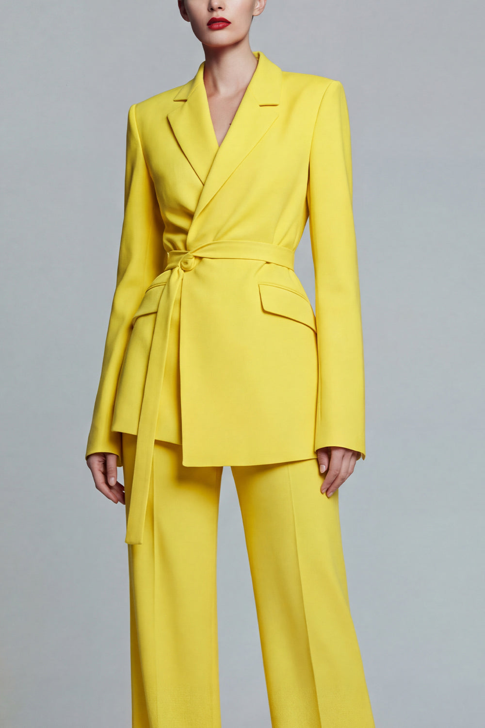 2 Piece Yellow Notched Lapel Slim Fit Prom Suits with Sash