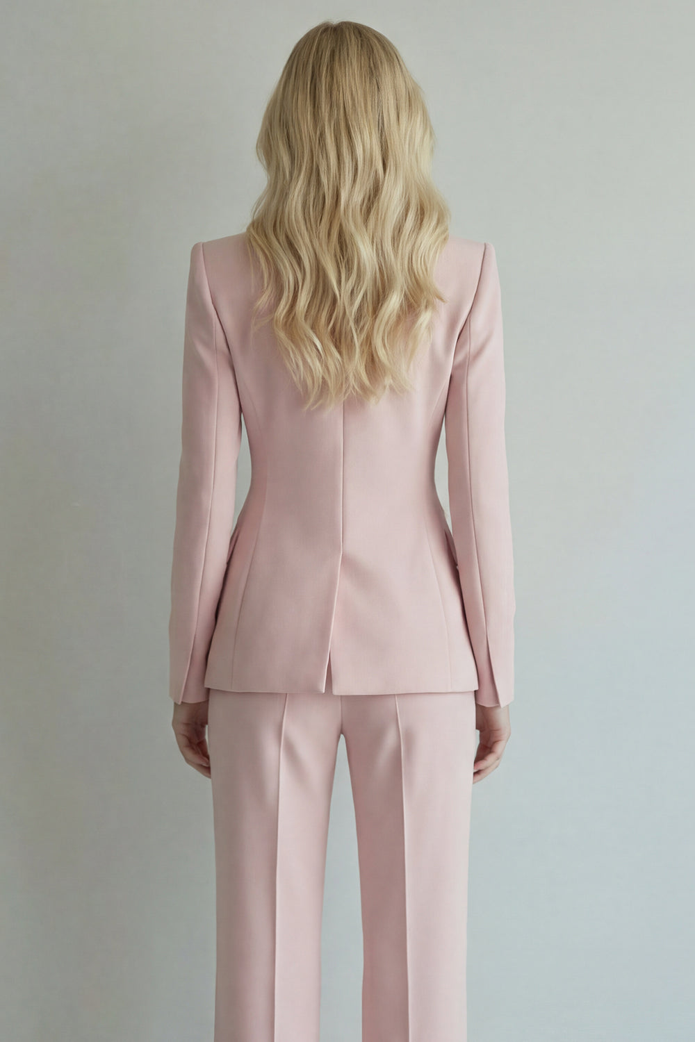 Pink Single 2 Piece Grey Breasted Peak Lapel Business Suits