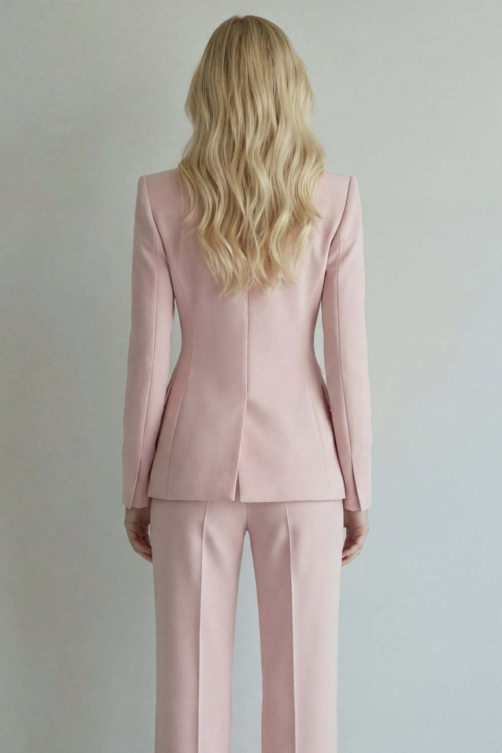 Pink Single 2 Piece Grey Breasted Peak Lapel Business Suits