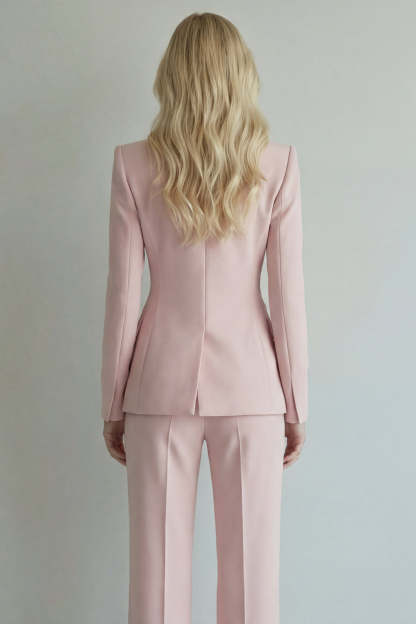 Pink Single 2 Piece Grey Breasted Peak Lapel Business Suits