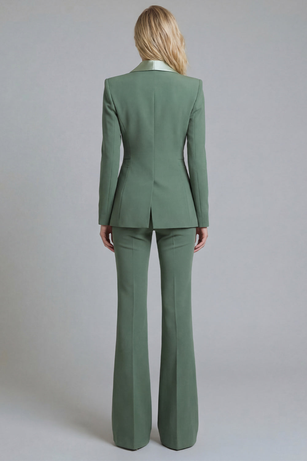 Shawl Lapel 2 Piece Grey Green Single Breasted Slim Fit Business Suits