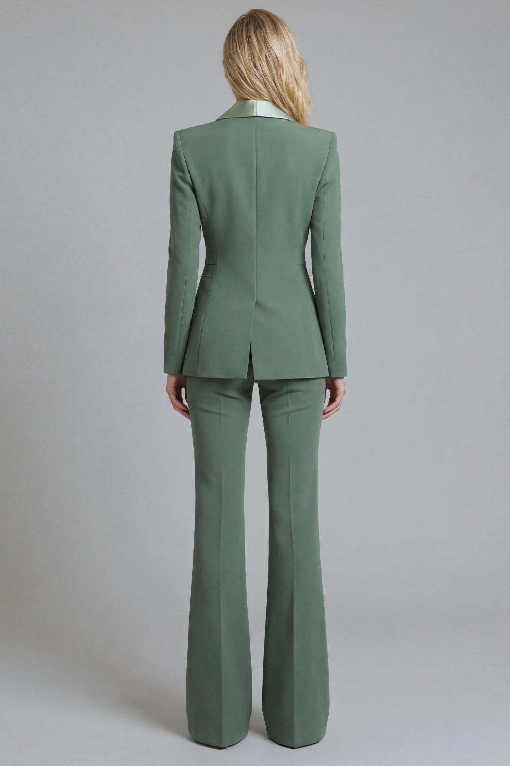 Shawl Lapel 2 Piece Grey Green Single Breasted Slim Fit Business Suits