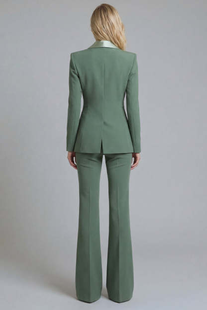 Shawl Lapel 2 Piece Grey Green Single Breasted Slim Fit Business Suits