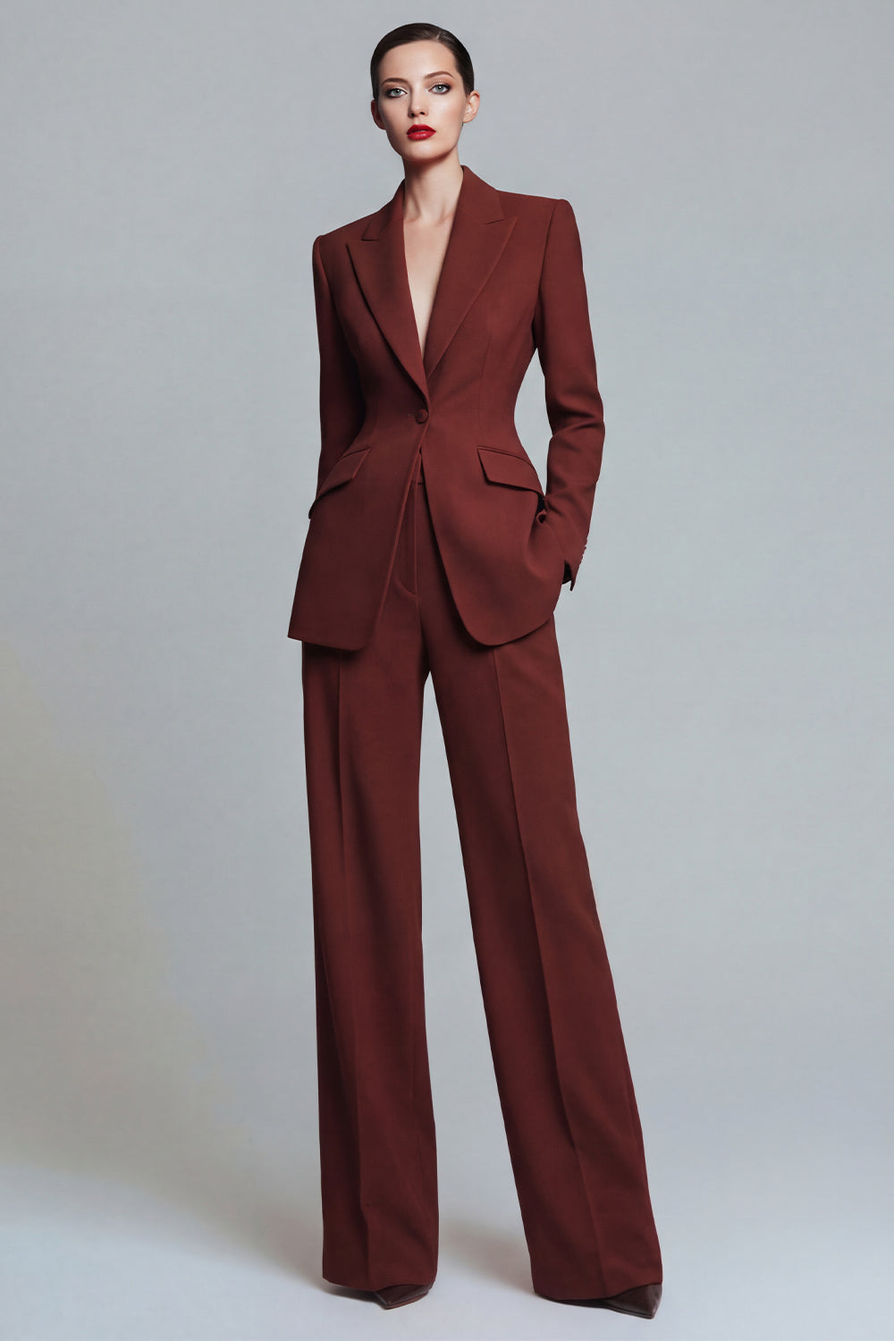 Leely Women Burnt 2 Piece Peak Lapel Orange Prom Suit Single Breasted Business Pansuits