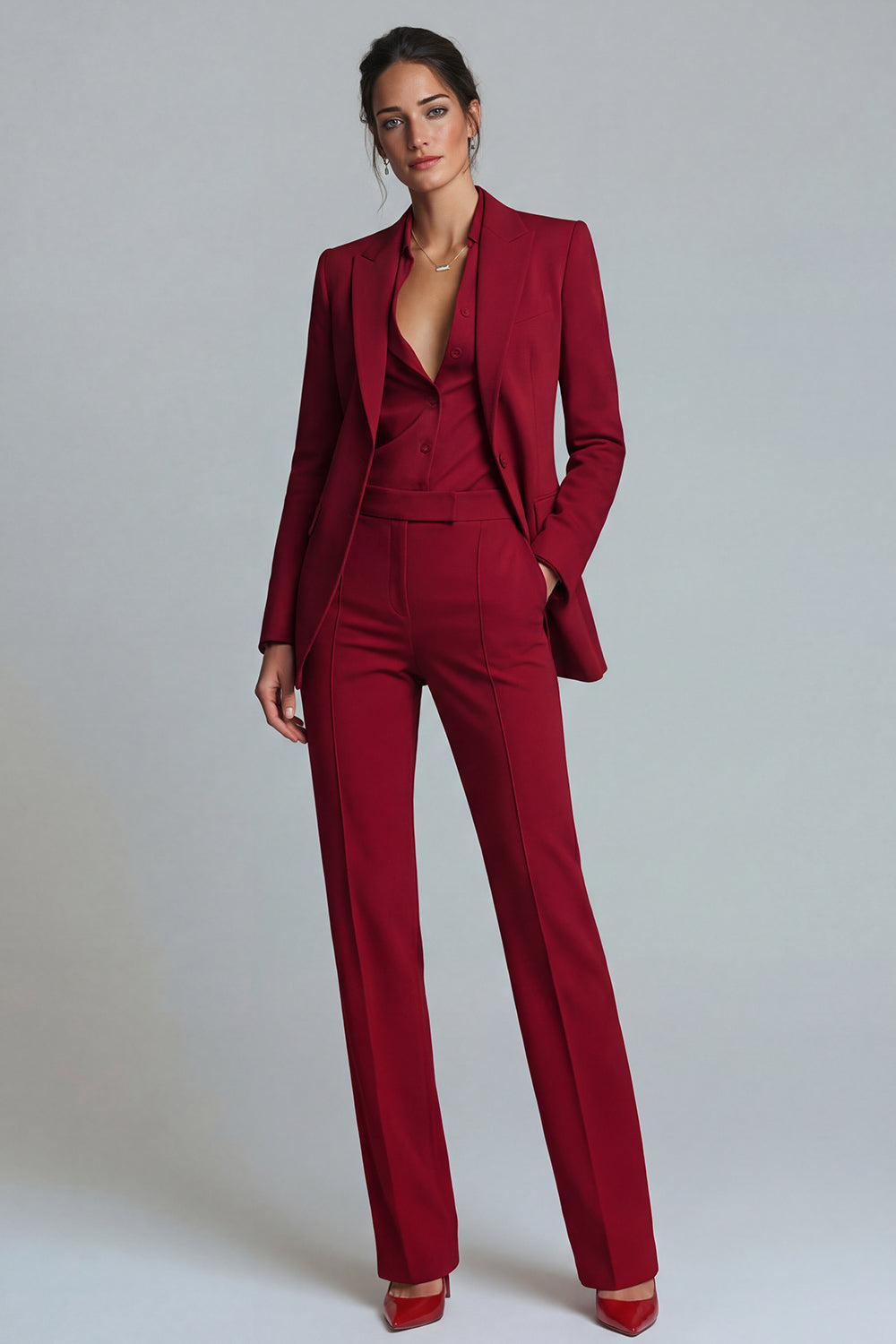 Single 2 Piece Burgundy Breasted Peak Lapel Prom Suits