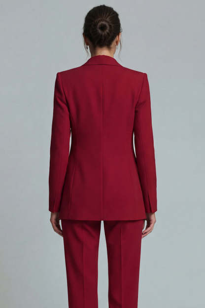 Single 2 Piece Burgundy Breasted Peak Lapel Prom Suits