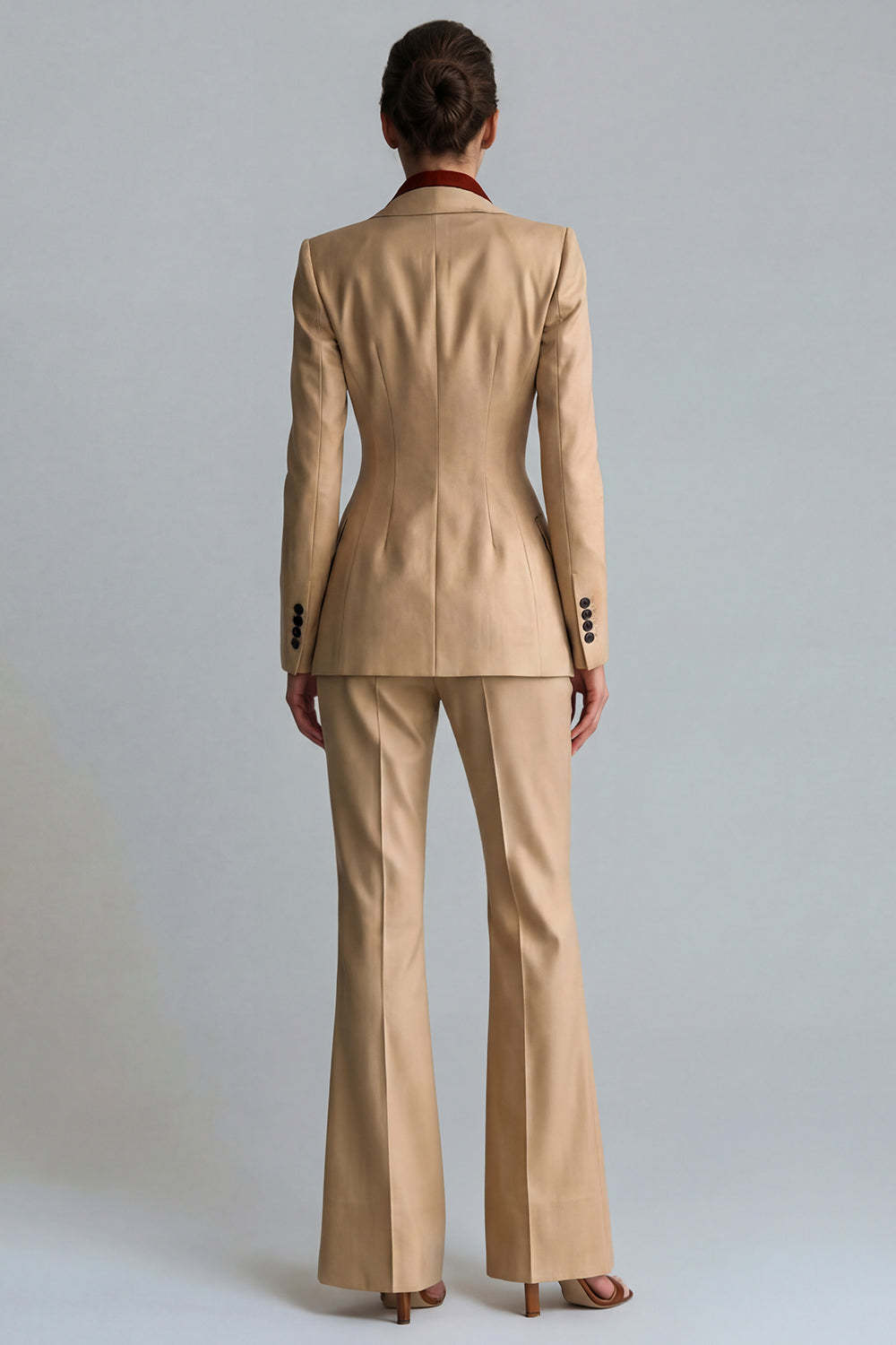 Khaki Peak Lapel 2 Piece Single Breasted Flared Business Suits