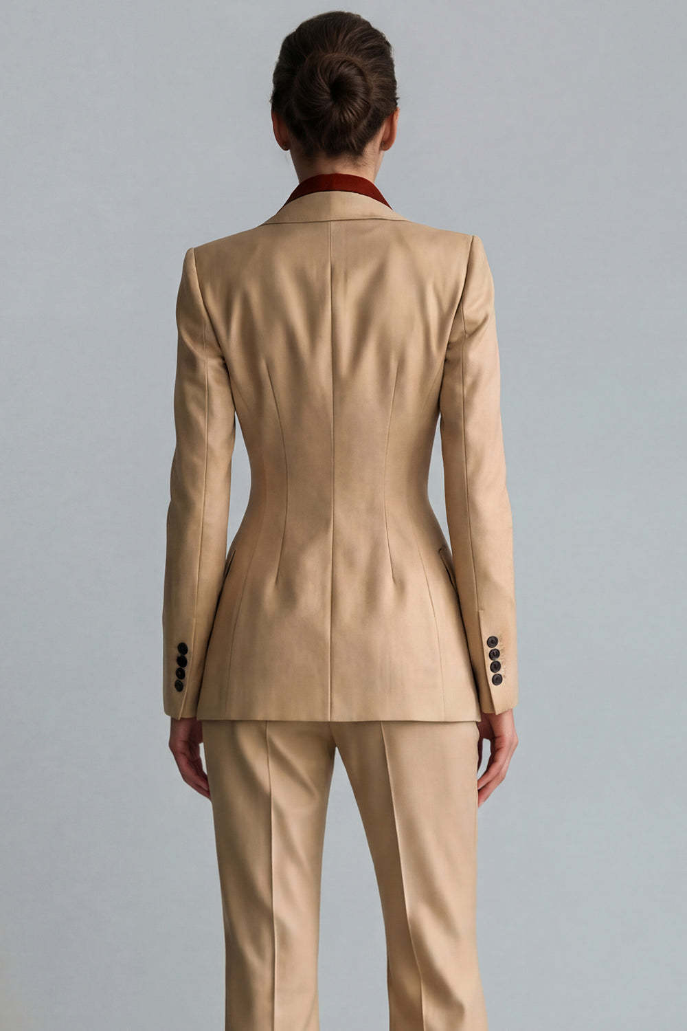 Khaki Peak Lapel 2 Piece Single Breasted Flared Business Suits