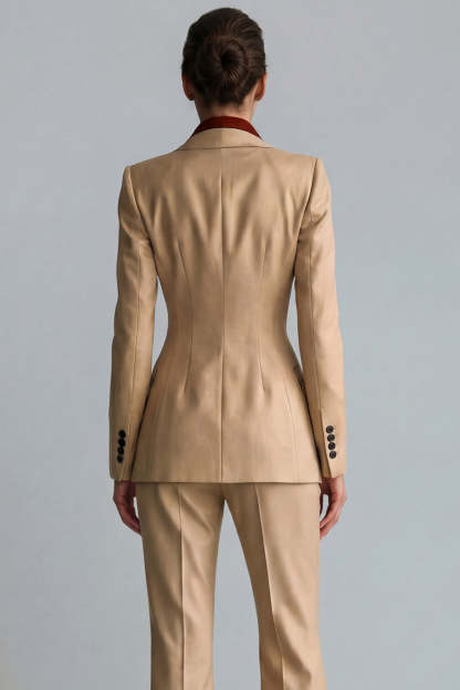 Khaki Peak Lapel 2 Piece Single Breasted Flared Business Suits