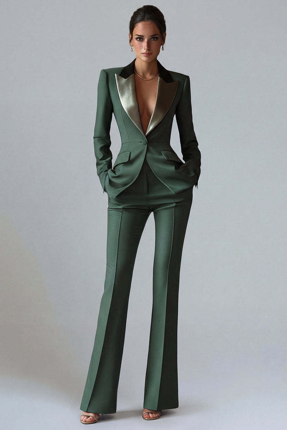 Leely Women 2 Piece Dark Green Prom Suits Peak Lapel Fit Slim Single Breasted Business Suits