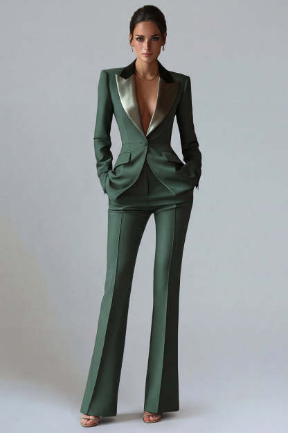 Leely Women 2 Piece Dark Green Prom Suits Peak Lapel Fit Slim Single Breasted Business Suits