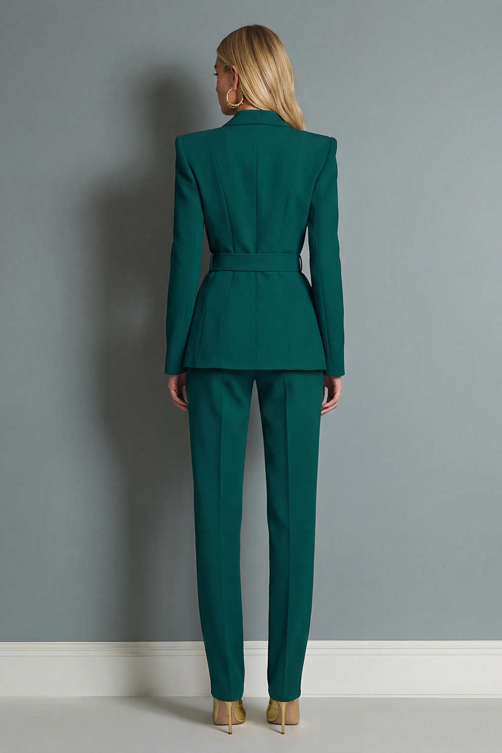 Slim Fit 2 Piece Dark Green Peak Lapel Prom Suits with Belt