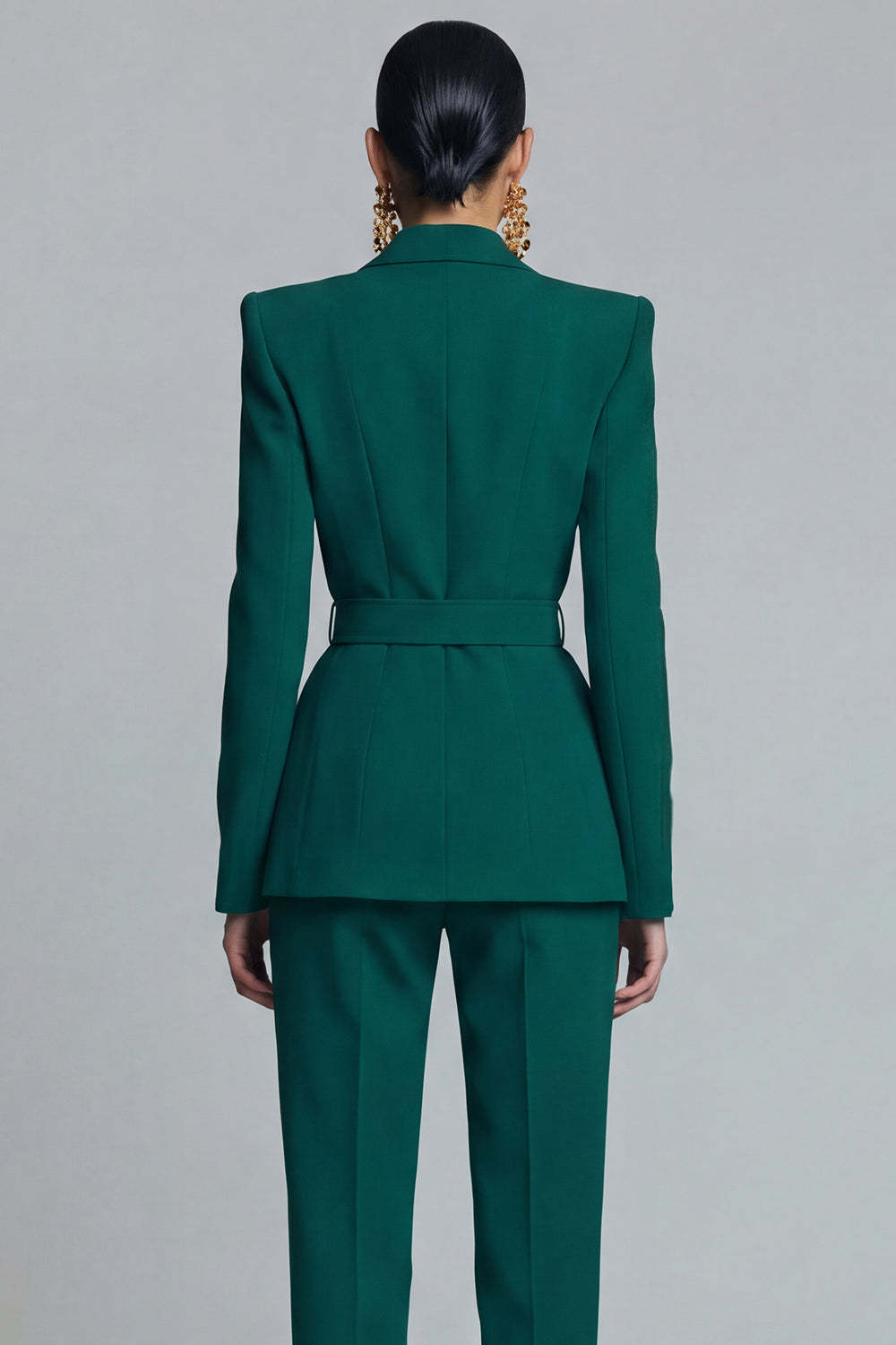 Slim Fit 2 Piece Dark Green Peak Lapel Prom Suits with Belt