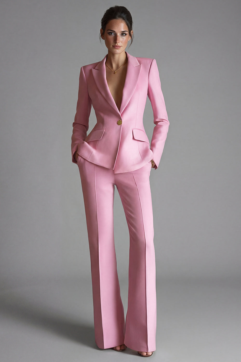 2 Piece Single Pink Breasted Slim Fit Peak Lapel Prom Suits