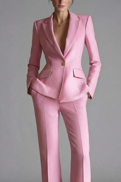 2 Piece Single Pink Breasted Slim Fit Peak Lapel Prom Suits