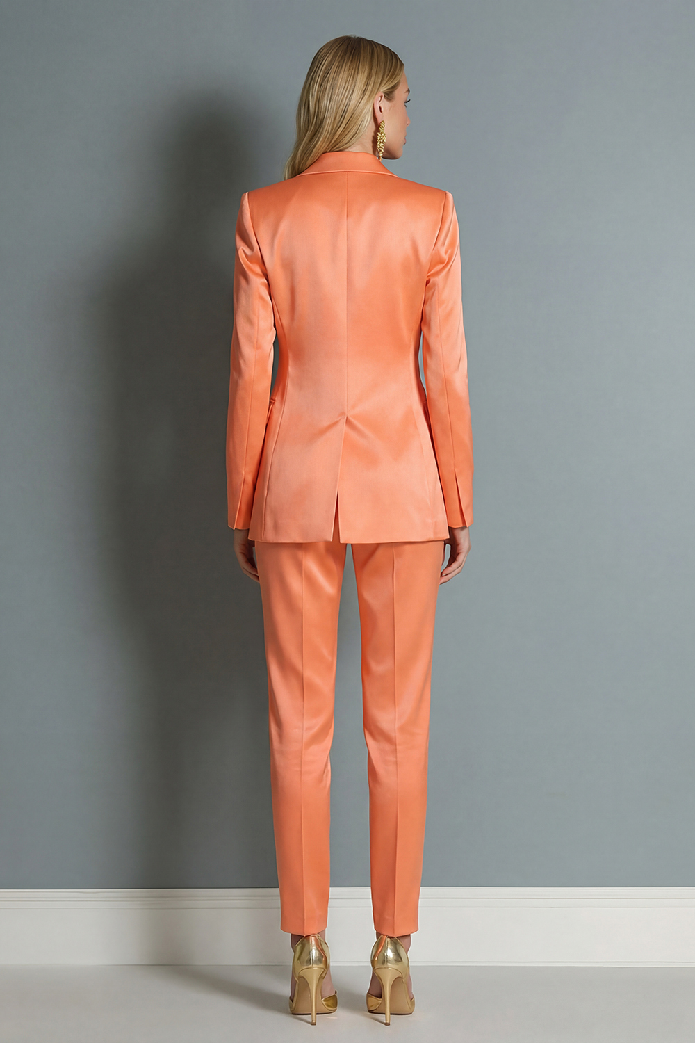 2 Piece Breasted Orange Single Notched Lapel Slim Fit Prom Suits