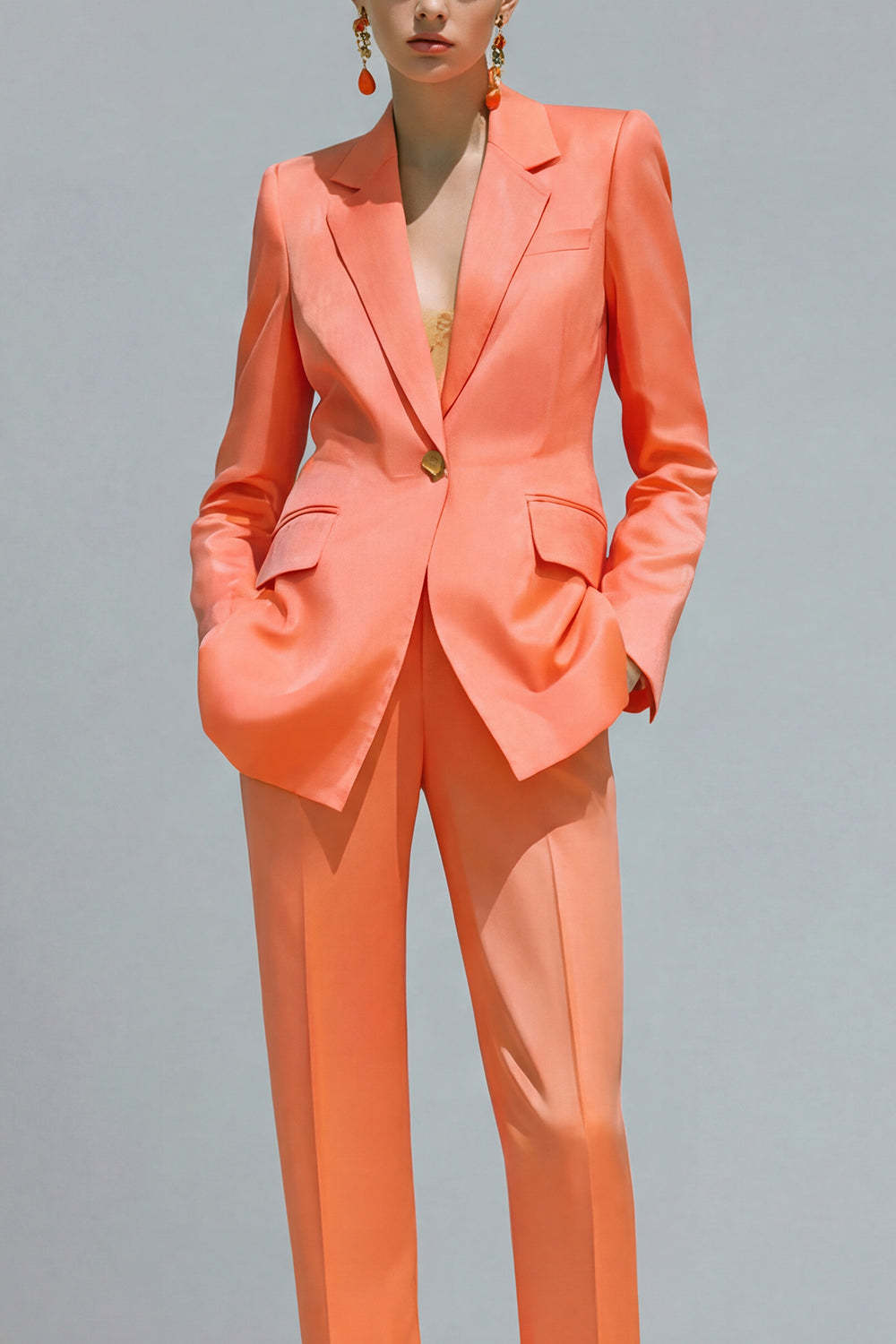 2 Piece Breasted Orange Single Notched Lapel Slim Fit Prom Suits
